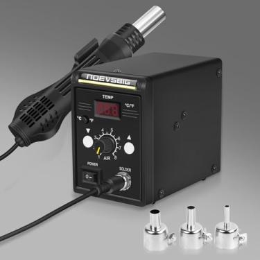 Imagem de Estação de Retrabalho 858D, Kit de Pistola de Dessoldagem de Ar Quente (100 a 500 °F) com Display Digital SMD Estação Antiestática para BGA IC, Temperatura e Velocidade de Ar Ajustável, com 3 Bicos de Ar