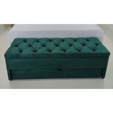 Imagem de Puff Baú (Sapateira) 120x50x45cm Verde Musgo Veludo Liso (Capitonê Na Mesma Cor do Tecido)