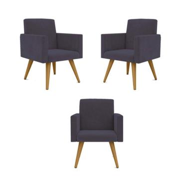 Imagem de Kit 03 Poltronas Nina Decorativa Para Recepção Cor Cinza Cor: cinza