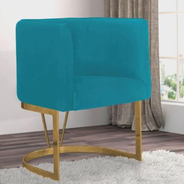 Imagem de Poltrona Cadeira Aurora Luxo Confort Industrial Ferro Dourado Suede Azul Turquesa - Ahz Móveis