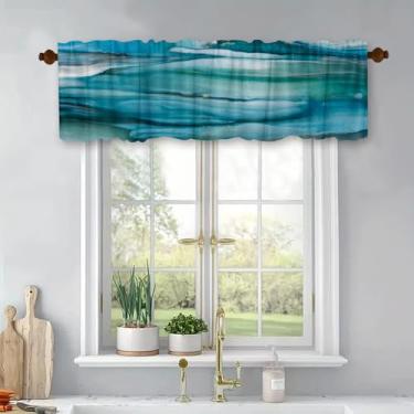 Imagem de Cortinas curtas de tratamento de janelas gradientes do mar azul, cortinas blackout com bolso para varão, painel superior para banheiro, quarto, sala de estar, 137 x 45 cm