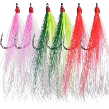 Imagem de Bucktail Teasers anzóis de pesca de água salgada Linguado anzóis de pesca Bucktail Mylar Teasers inseridos para peixe-gato bacalhau linguado Hi/Lo Rig três cores 6/12 peças