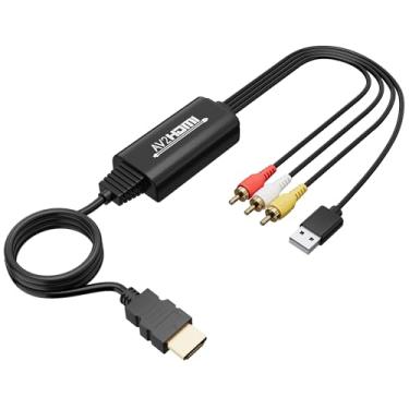Imagem de Adoreen Cabo conversor unidirecional 3 RCA para HDMI de 1,8 m, 1080p composto CVBS AV adaptador de áudio e vídeo com alimentação USB para PAL/NTSC PC Xbox PS4 TV STB VHS VCR câmera DVD-não HDMI para