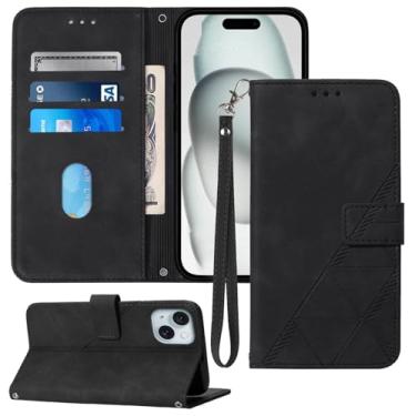 Imagem de Moment Dextrad Capa carteira para iPhone 15, compartimentos para cartão, alça de pulso, proteção interna de TPU, capa flip de couro PU com suporte para iPhone 15 (2023) (preto)