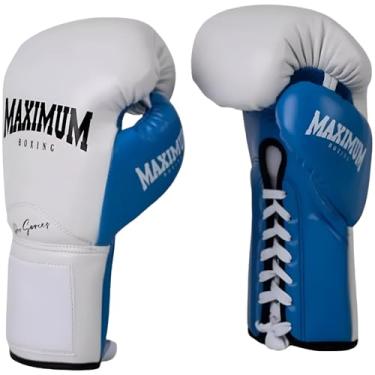Imagem de Luva De Muay Thai Boxe Kickboxing Profissional - Maximum Pro Series (Branco/Azul Cadarço, 16oz)