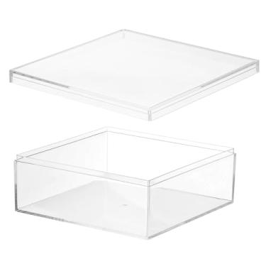 Imagem de PATIKIL Caixa de acrílico com tampa 15 cm x 15 cm x 6 cm, caixas de acrílico transparente organizador de armazenamento de recipientes de cubo quadrado de plástico para exibição de joias pequenas de