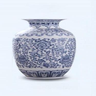 Imagem de Jingdezhen Vaso de lótus entrelaçado de porcelana azul e branca, esmalte de cerâmica, vaso de pneu fino vermelho, estudo em casa, ornamentos decorativos de escritório