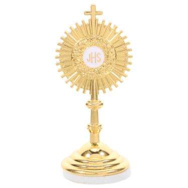Imagem de Zerodeko 1 peça pequena cruz crucifixo metal ornamento latão Jesus estatueta para decoração de casa mesa carro painel elegante decoração católica para oração cristã e adoração