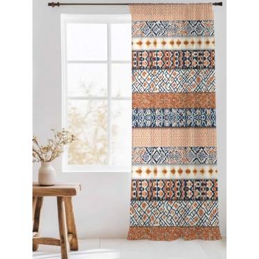 Imagem de Cortina transparente de chiffon boêmio azul marinho retrô, textura étnica abstrata, bolso para varão, painel de janela, filtro de luz, privacidade, voile, tratamento para janela, para sala de estar