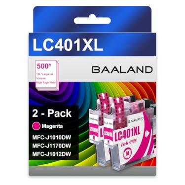 Imagem de Cartuchos de tinta magenta LC401XL para impressora Brother de alto rendimento (rendimento de página padrão de 2,5 x) 2 pacotes de substituição compatíveis com tinta Brother LC401 LC401M, para Brother