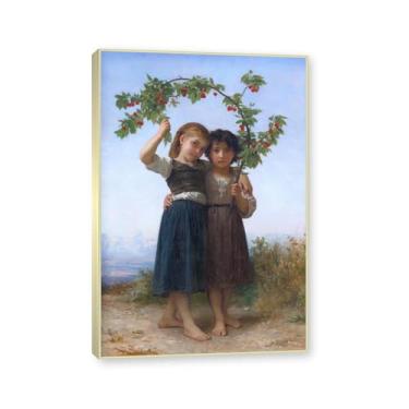 Imagem de NHLDZYH Moldura dourada champanhe. Impressões de arte William Adolphe Bouguereau - Pintura de retrato - (Ramo de cerejeira) - Pôster temático de mitologia grega - Pôster de decoração de parede vintage