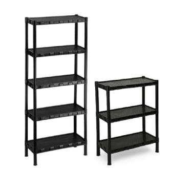 Imagem de Kit estante plástica preta com 5 prateleiras e estante plástica preta cm 3 prateleiras(preto)