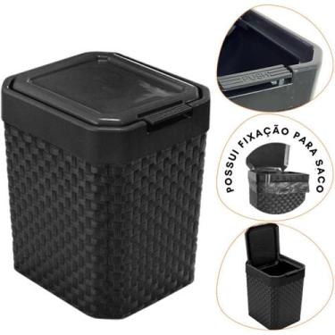 Imagem de Lixeira Cesto De Pia Rattan Com Tampa Click Preta 5 Litros - Arqplast