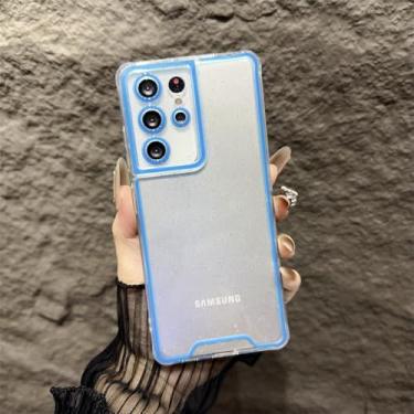 Imagem de Capa de silicone transparente neon luminosa luxuosa para Samsung Galaxy S21 S22 S23 S24 Ultra Plus FE 5G, capa protetora de silicone noctilucente, azul, para S21