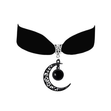 Imagem de IQPDYV Colar gargantilha de lua gótica feminina vintage de veludo preto, colar gótico com pingente de cristal e lua gótica, acessórios de fantasia gótica, joias, no, Veludo, Sem Pedra Preciosa