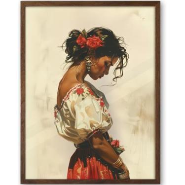 Imagem de iHery Arte de parede emoldurada mexicana de madeira de carvalho natural, 30,5 x 40,6 cm, arte de parede moderna Mariachi do sudoeste romântico, decoração de quarto, banheiro e sala de estar, 1 pacote