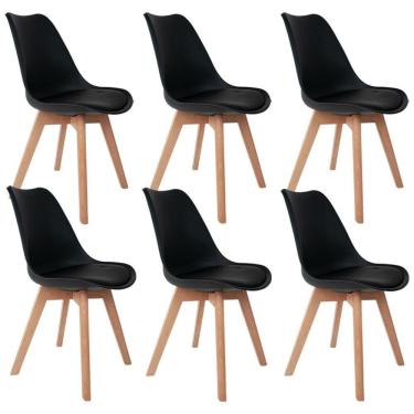 Imagem de Kit 06 Cadeiras Ayla Com Base De Madeira E01 Preto