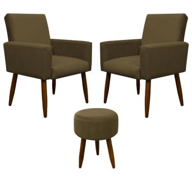 Imagem de Kit 2 Poltronas E Puff Sala E Quarto Nina Suede Herrero Cor:marrom Claro