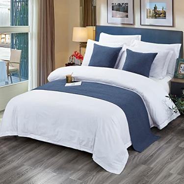 Imagem de HSTANGKY Cachecol moderno para cama de hotel, tapete de cauda, decoração de cama, colchas, lenços, proteção para cama queen, casal, solteiro, king size - Azul|California King 19,7 x 102,3