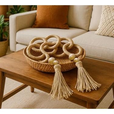 Imagem de Colar de Mesa Decorativo em Juta e Sisal, 180 cm, com Argolas e Pingente, Bege