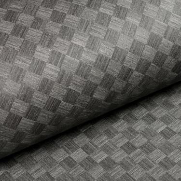 Imagem de Livelynine Papel de parede de 40 x 500 cm de tecido de grama de papel de parede preto pré-colado à prova d'água papel de contato removível sintético texturizado cobertura de parede cinza escuro papel