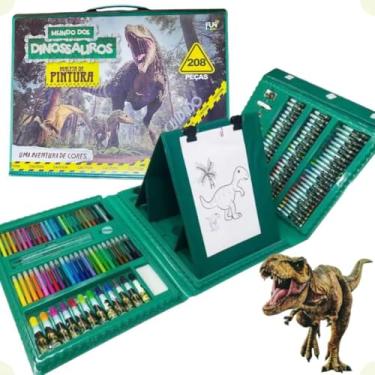 Imagem de Maleta de Pintura Infantil Mundo dos Dinossauros, 208 Peças, Kit Artístico com Estojo Verde,