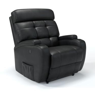 Imagem de Poltrona do Papai Reclinável elétrica bivolt em Couro Bovino - Modelo Florença Damie (Preto)