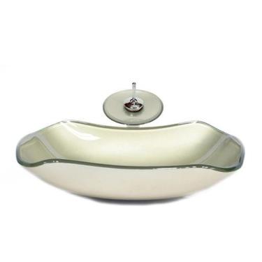 Imagem de Cuba de vidro abaulada 51cm champanhe + valvula + torneira cascata - C