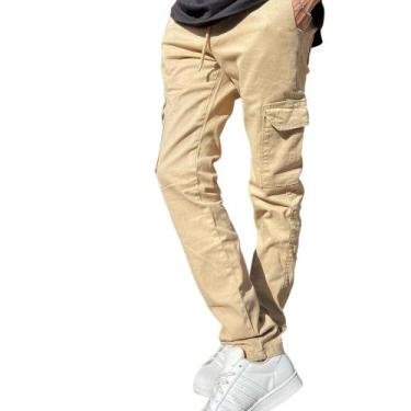 Imagem de Calça sarja cargo Infantil Juvenil masculina 8 ao 16 - theokids, Bege,