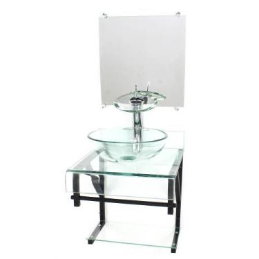 Imagem de Gabinete de vidro 40cm para banheiro curvado duplo pp cuba redonda inc