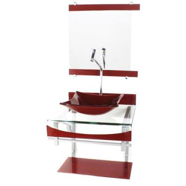 Imagem de Gabinete de vidro 40cm para banheiro curvado duplo pc cuba quadrada ve