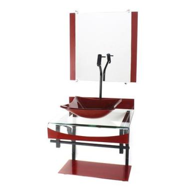 Imagem de Gabinete de vidro 40cm para banheiro curvado duplo pp cuba quadrada ve