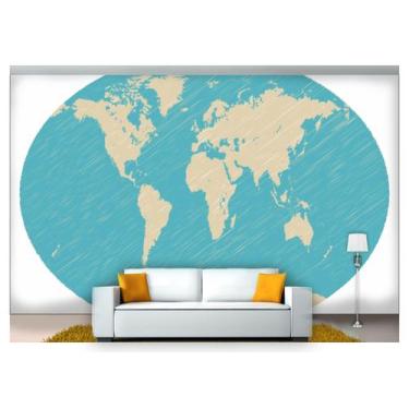 Imagem de Papel De Parede Mapa Mundi Azul Bege Nmu05 - Você Decora