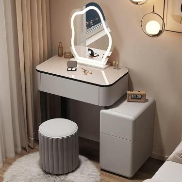 Imagem de Conjunto De Vaidade Com Espelho Led, Conjunto De Maquiagem Com 3 Gavetas & Armário De Armazenamento, Mesa De Maquiagem Com Banquinho Acolchoado Para Quarto, 3 Cores De Il, Graya, 23.6"/60cm