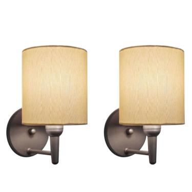 Imagem de Kit/2 Arandela Cilíndrica Md-2009 Base Cinza Cúpula em Tecido 14x15cm Algodão Crú - Bivolt