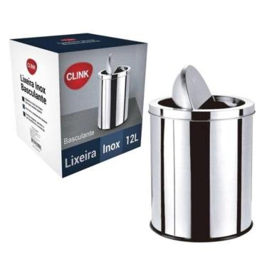 Imagem de Lixeira Em Inox Basculante 12 Litros Cesto De Lixo Tampa Giratoria Vai E Vem Luxo Grande Banheiro Cozinha Escritorio