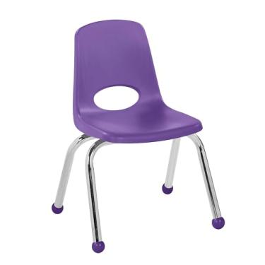 Imagem de Cadeira escolar empilhável de 30,5 cm, assento de estudante empilhável com pernas de aço cromado e deslizadores esféricos; para sala de aula, escola em casa ou espaço de aprendizagem - roxo, 11555