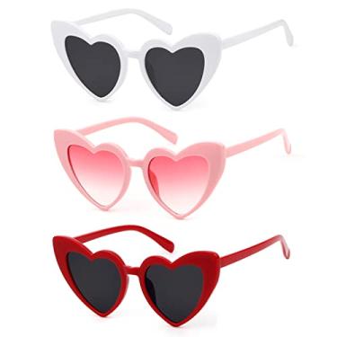 Imagem de Óculos de sol retrô vintage com clout coração estilo olho de gato para mulheres Kurt Cobain óculos armação de plástico lentes espelhadas, F 3 Pack Pink White Red, Medium