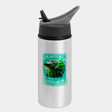 Imagem de Garrafa Squeeze Bico Prateada Premium 600ml - Crocodile Watermelon Brainrot Silly Crocodile Meme