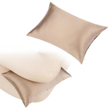 Imagem de D. Cozy Travesseiro de cabeça de cetim sedoso para cadeira reclinável, mini travesseiro de pescoço de 28 x 17,8 cm, almofadas de avião pequenas e pequenas com fronha refrescante para pescoço, costas e