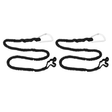 Imagem de Kayak Paddle Leash Stretchable Strap Lanyard Rope Essential Kayak Acessório para remar Canoagem Pesca Durable Lightweight Poliéster Elastic Band liga de alumínio Mosquetão 2pcs 3 (Preto)