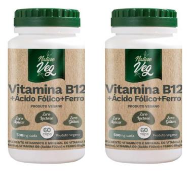 Imagem de Kit 2 Vitamina B12 + Ácido Fólico + Ferro (Produto Vegano) 60 Cápsulas