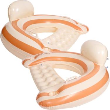 Imagem de 2 peças de anéis infláveis para piscina, flutuadores de piscina, divertidos, grandes, adultos, para praia, lago, verão, férias, festa na praia (Listrado de pirulito laranja, 2)