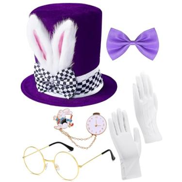 Imagem de Conjunto de chapéu de pelúcia com orelhas de coelho, orelhas de coelho, chapéu de pelúcia para Páscoa, Halloween, acessórios de cosplay, Roxa, M