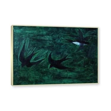 Imagem de Moldura dourada champanhe. Impressões de artistas famosos, (andorinhas em voo) por Hans Emmenegger, reprodução de impressões em tela de paisagem pôster para decoração de casa. 30 x 42 cm-11,8 x 16,5