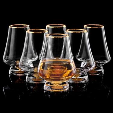 Imagem de DUJUST Conjunto de 6 copos Snifter (227 g), copos de uísque de cristal com flocos de folha de ouro 24K, copos de degustação de luxo para conhaque/conhaque/bourbon/tequila/uísque, sem BPA e sem chumbo