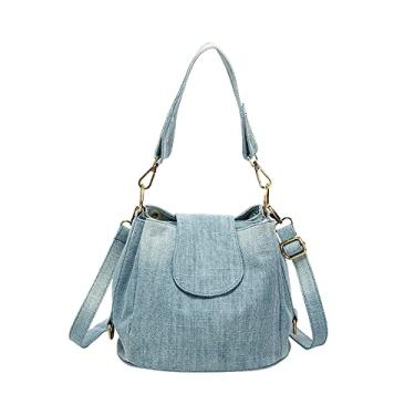 Imagem de NIGEDU Bolsa De Ombro Casual Jeans Feminina Transversal, Grande Capacidade, Tote Vintage Lona (Azul Claro)