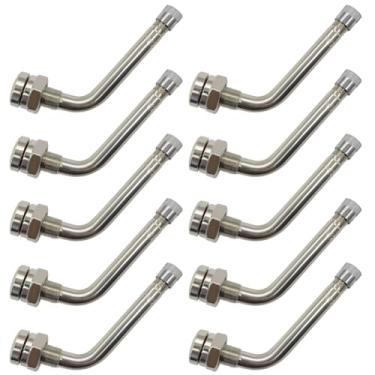 Imagem de BesNPT 10 peças TR545D hastes de válvula de pneu de caminhão, adaptador de extensão de hastes de válvula de latão de 60 graus, compatível com rodas de alumínio Alcoa de 57 cm e 62 cm