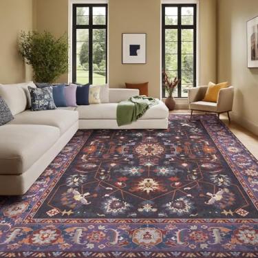 Imagem de Tapetes de área de 20 x 25 cm para sala de estar, macio, lavável, antiderrapante, camada baixa, medalhão floral, roxo oriental, resistente a manchas, tapetes Kokia para quarto, sala de jantar, cozinha