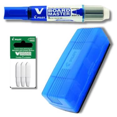 Imagem de Kit Marcador Quadro Branco Recarregável + Apagador de Quadro Branco + 